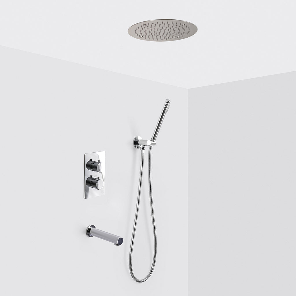 Metro 3 Way Thermostatic Complete Shower Set - Ceiling Mount - 16" Brass/Polished Chrome