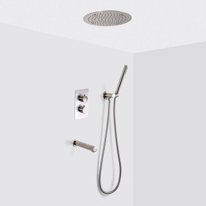 Metro 3 Way Thermostatic Complete Shower Set - Ceiling Mount - 12" Brass/Brushed Nickel