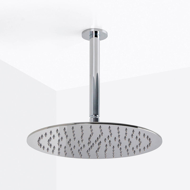 Metro 3 Way Thermostatic Complete Shower Set: 12" Ceiling &amp; 4" Wall Mount Shower Heads with Handheld - Brass/Polished Chrome