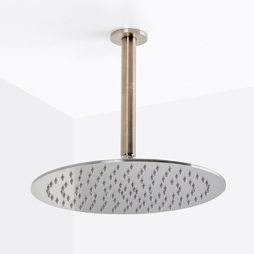 Metro 3 Way Thermostatic Complete Shower Set: 12" Ceiling &amp; 4" Wall Mount Shower Heads with Handheld - Brass/Brushed Nickel