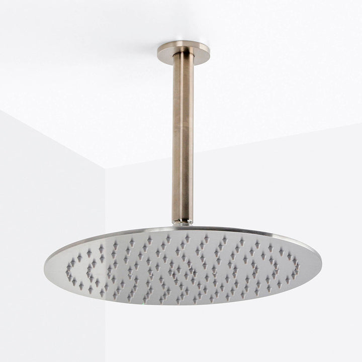 Metro 3 Way Thermostatic Complete Shower Set: 12" Ceiling &amp; 4" Wall Mount Shower Heads with Handheld - Brass/Brushed Nickel