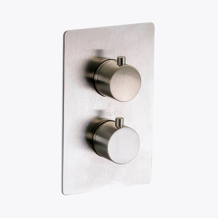 Metro 3 Way Thermostatic Complete Shower Set: 12" Ceiling &amp; 4" Wall Mount Shower Heads with Handheld - Brass/Brushed Nickel