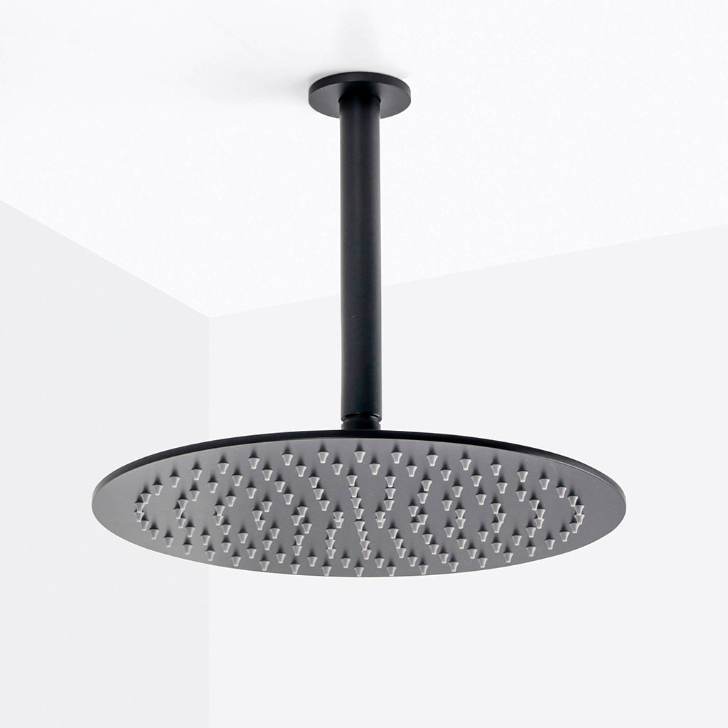 Metro 3 Way Thermostatic Complete Shower Set: 12" Ceiling &amp; 4" Wall Mount Shower Heads with Handheld - Brass/Matt Black