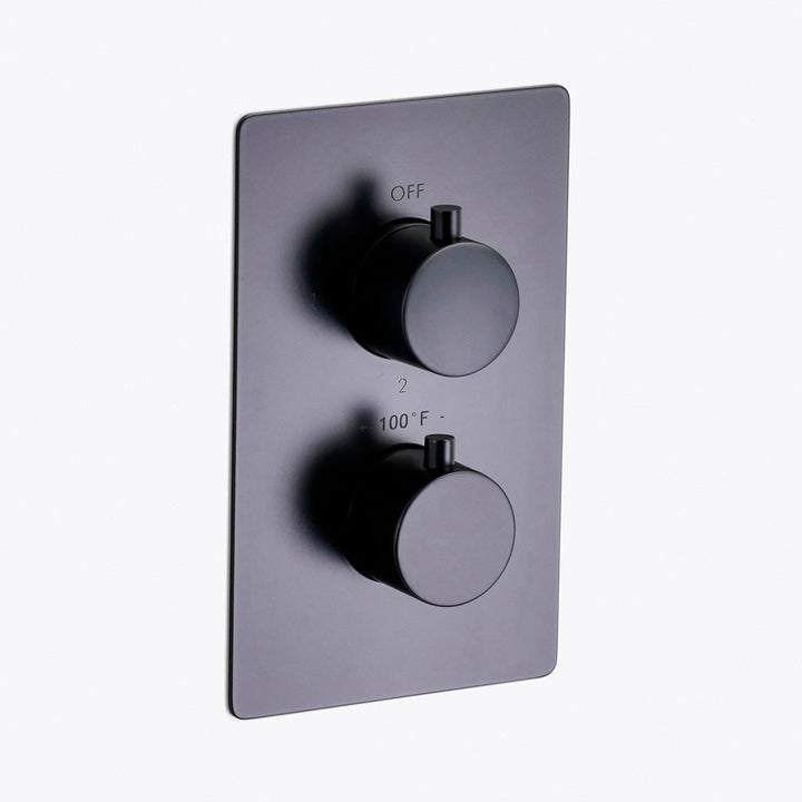 Metro 3 Way Thermostatic Complete Shower Set: 12" Ceiling &amp; 4" Wall Mount Shower Heads with Handheld - Brass/Matt Black
