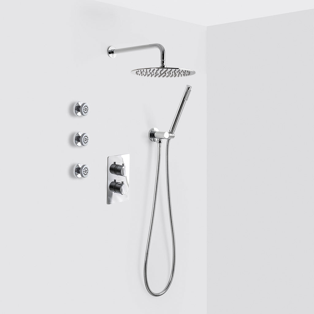 Metro 3 Way Thermostatic Complete Shower Set - Wall Mount - 12" Brass/Polished Chrome
