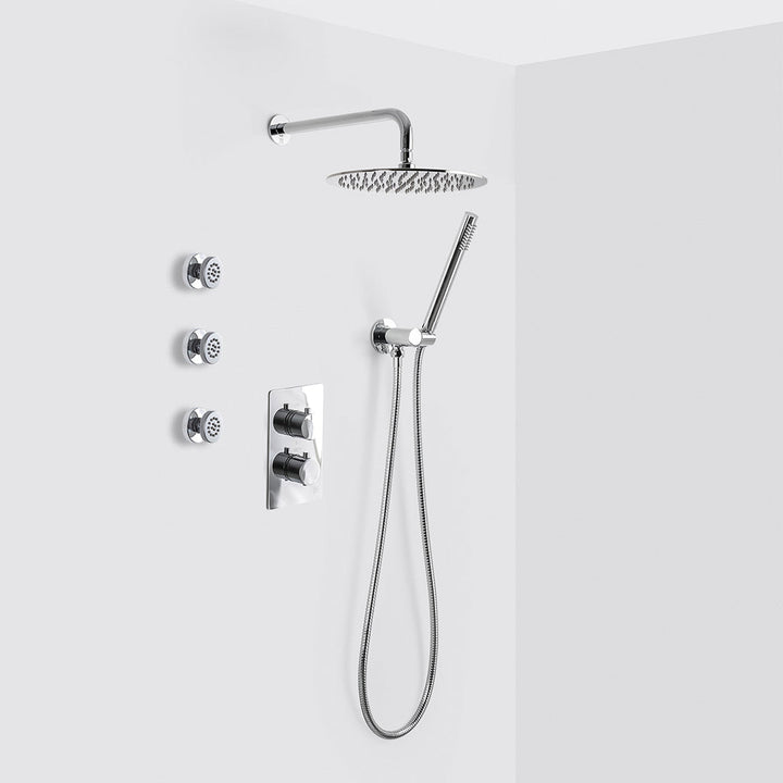 Metro 3 Way Thermostatic Complete Shower Set - Wall Mount - 12" Brass/Polished Chrome