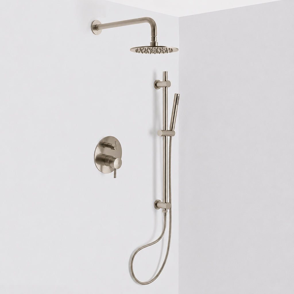 Metro 2 Way Pressure Balance Complete Shower Set - Wall Mount - 8" Brass/Brushed Nickel