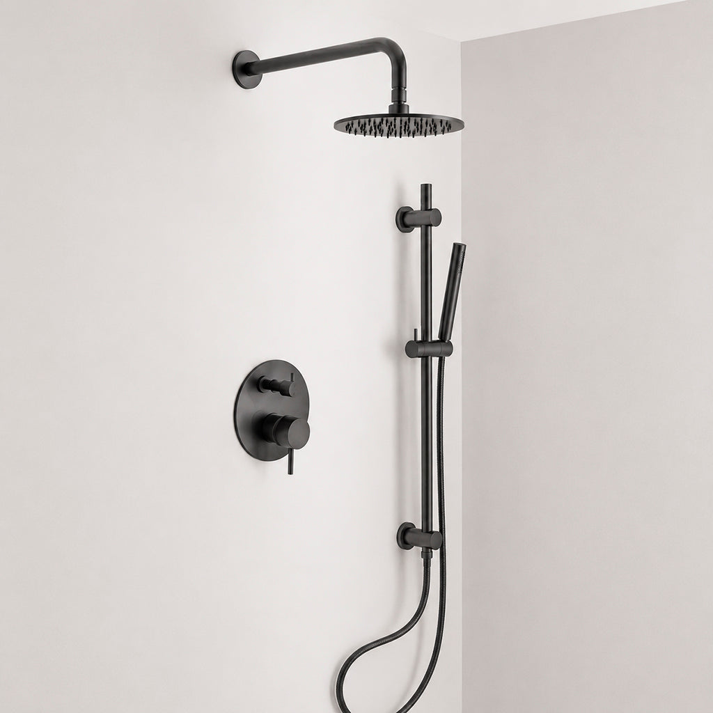 Metro 2 Way Pressure Balance Complete Shower Set - Wall Mount - 8" Brass/Matt Black