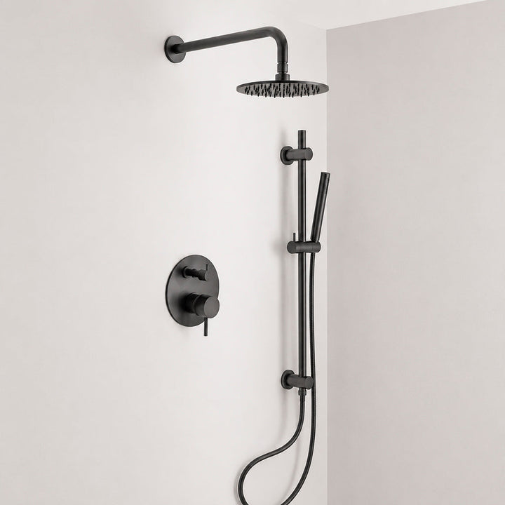 Metro 2 Way Pressure Balance Complete Shower Set - Wall Mount - 8" Brass/Matt Black