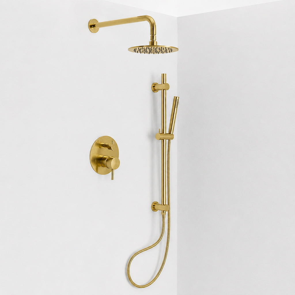 Metro 2 Way Pressure Balance Complete Shower Set - Wall Mount - 8" Brass/Satin Brass