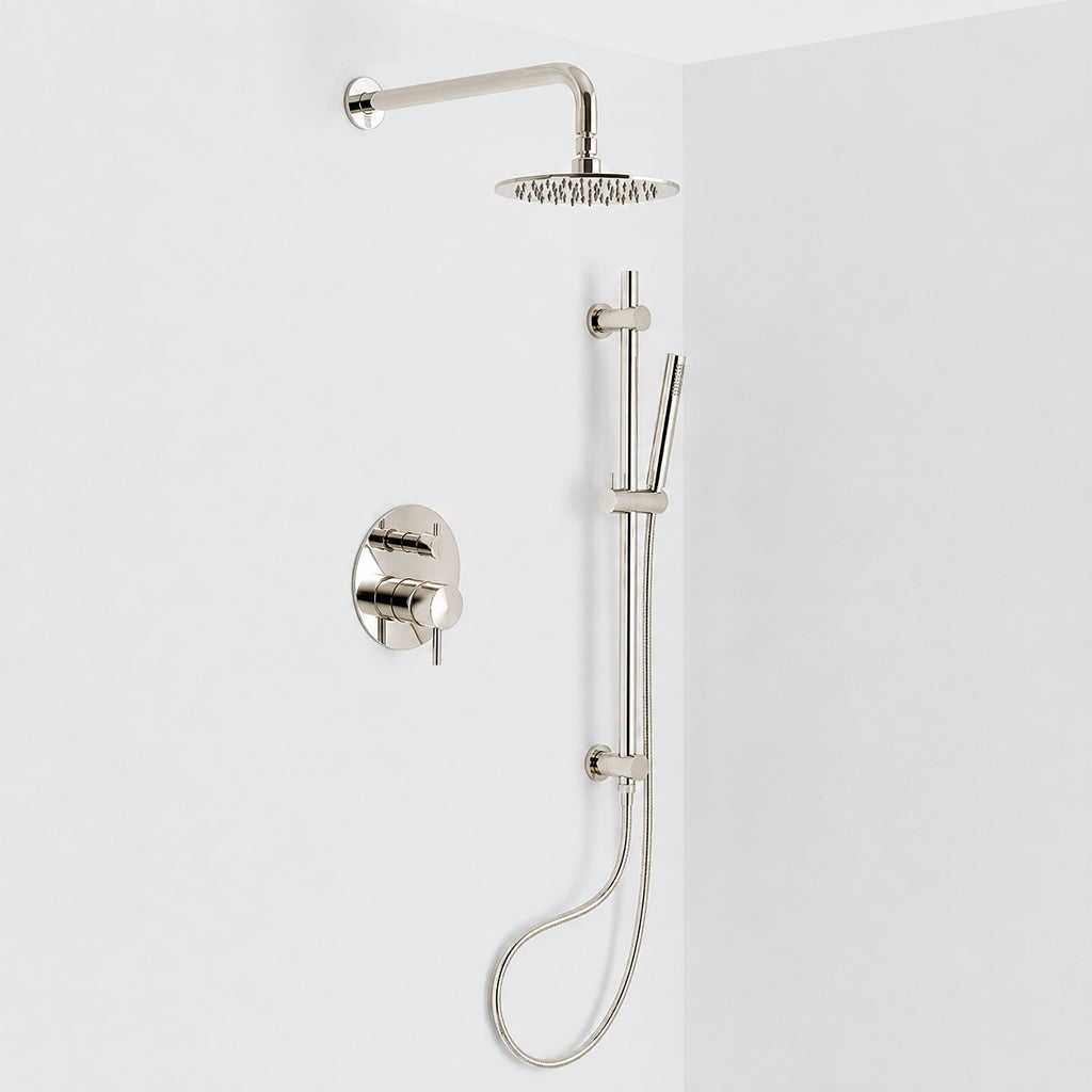 Metro 2 Way Pressure Balance Complete Shower Set - Wall Mount - 8" Brass/Polished Nickel