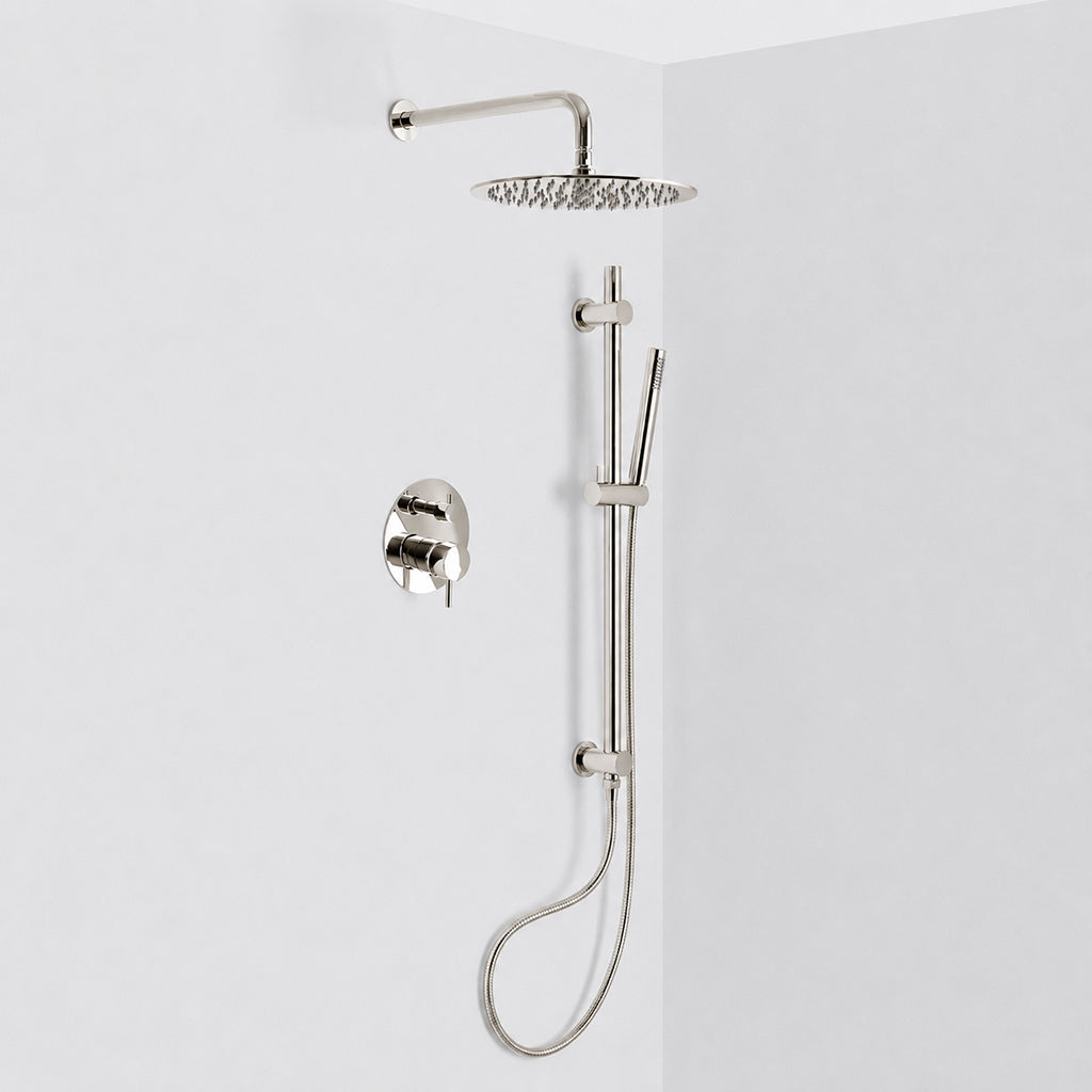 Metro 2 Way Pressure Balance Complete Shower Set - Wall Mount - 12" Brass/Polished Nickel