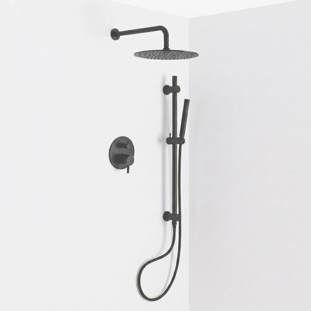 Metro 2 Way Pressure Balance Complete Shower Set - Wall Mount - 12" Brass/Matt Black