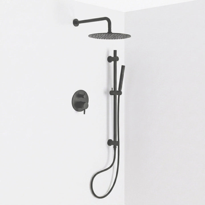 Metro 2 Way Pressure Balance Complete Shower Set - Wall Mount - 12" Brass/Matt Black