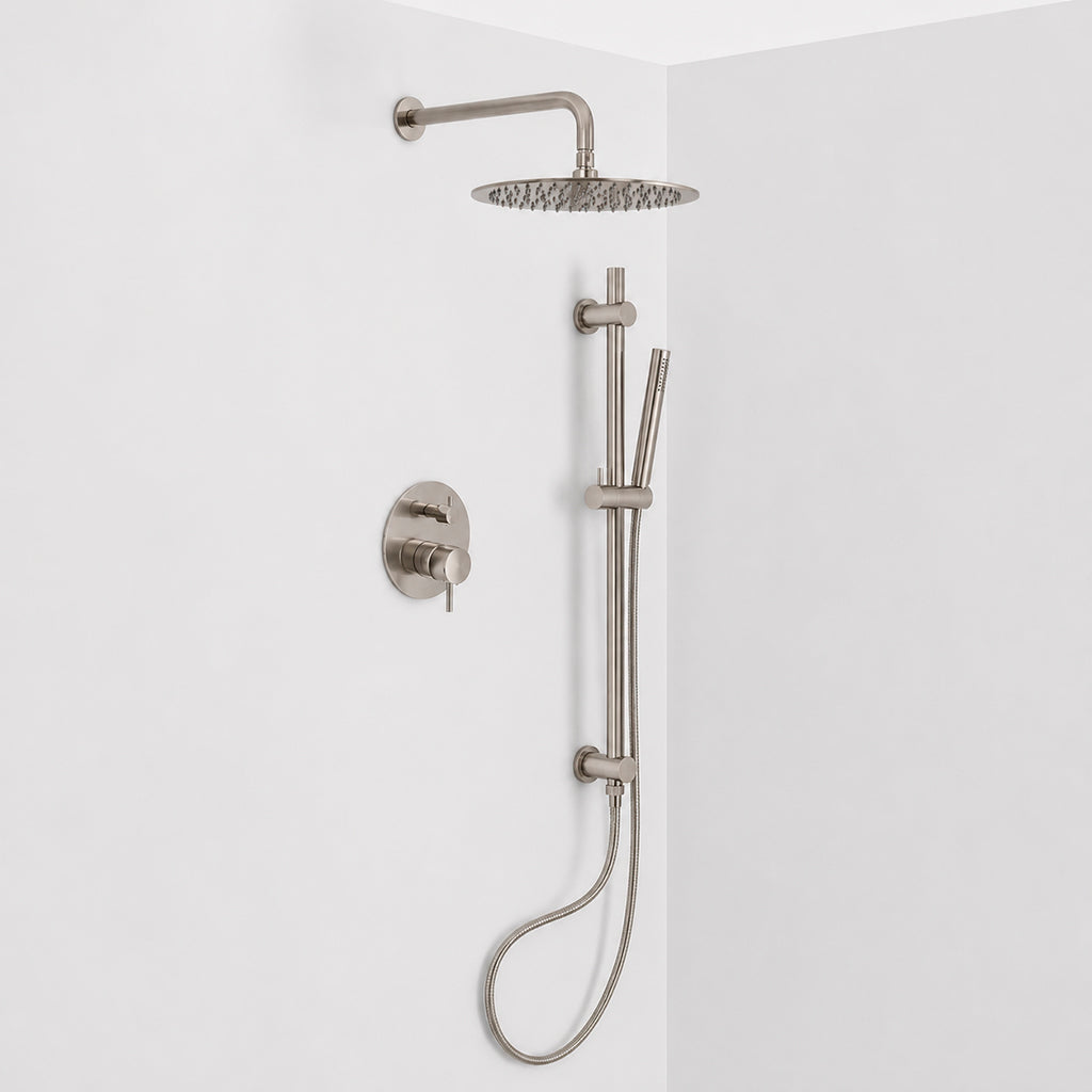 Metro 2 Way Pressure Balance Complete Shower Set - Wall Mount - 12" Brass/Brushed Nickel
