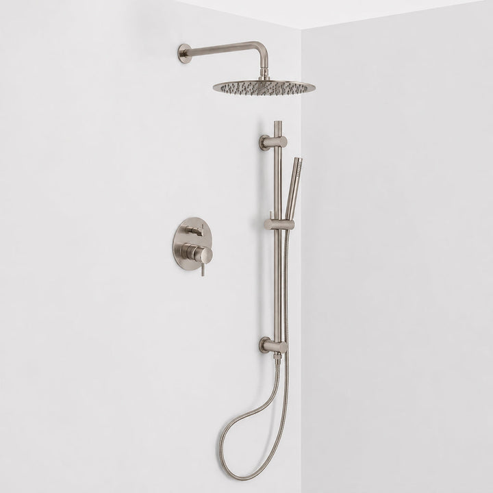 Metro 2 Way Pressure Balance Complete Shower Set - Wall Mount - 12" Brass/Brushed Nickel