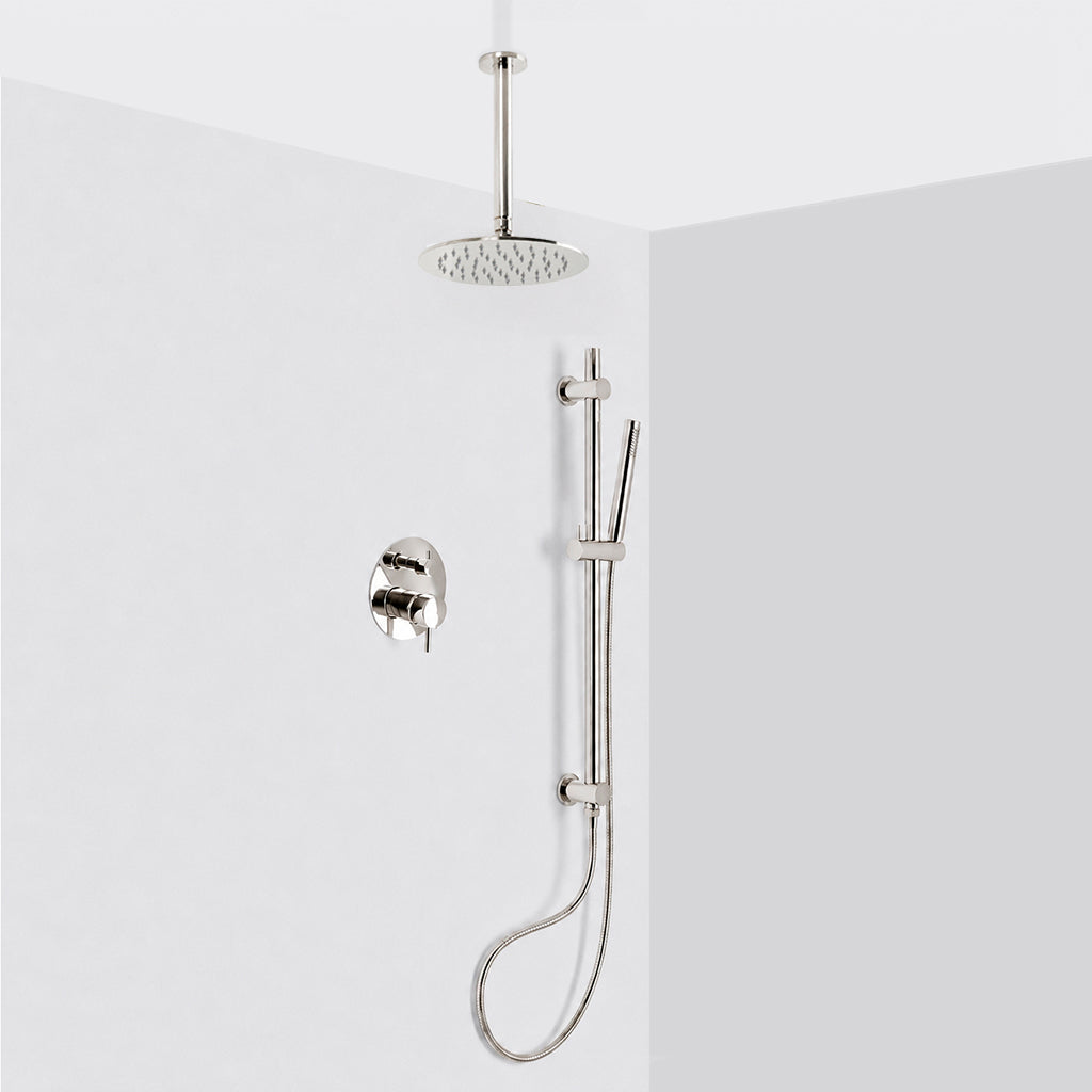 Metro 2 Way Pressure Balance Complete Shower Set - Ceiling Mount - 8" Brass/Polished Nickel