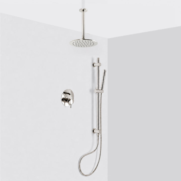 Metro 2 Way Pressure Balance Complete Shower Set - Ceiling Mount - 8" Brass/Polished Nickel