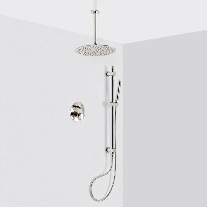Metro 2 Way Pressure Balance Complete Shower Set - Ceiling Mount - 12" Brass/Polished Nickel