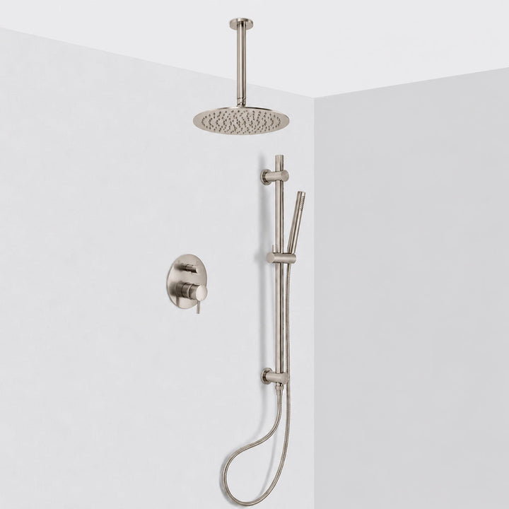 Metro 2 Way Pressure Balance Complete Shower Set - Ceiling Mount - 12" Brass/Brushed Nickel