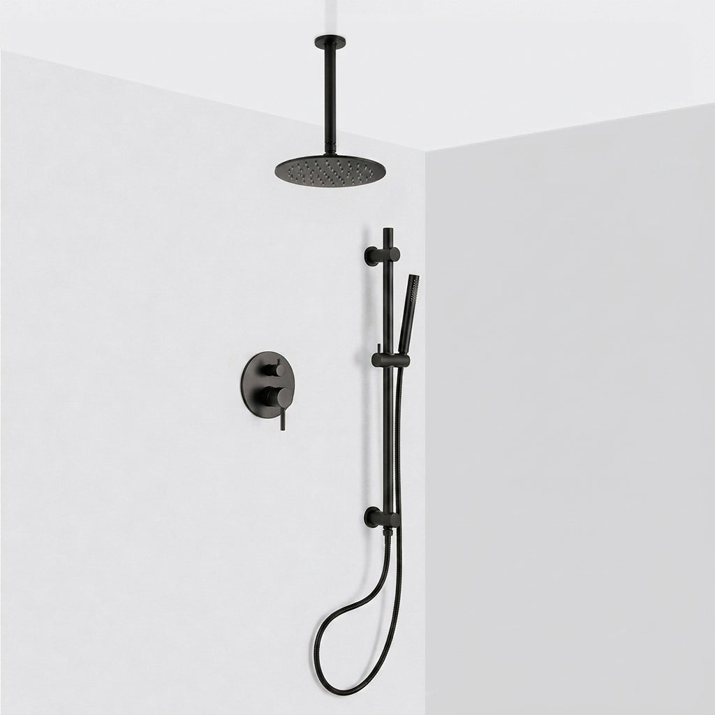Metro 2 Way Pressure Balance Complete Shower Set - Ceiling Mount - 8" Brass/Matt Black