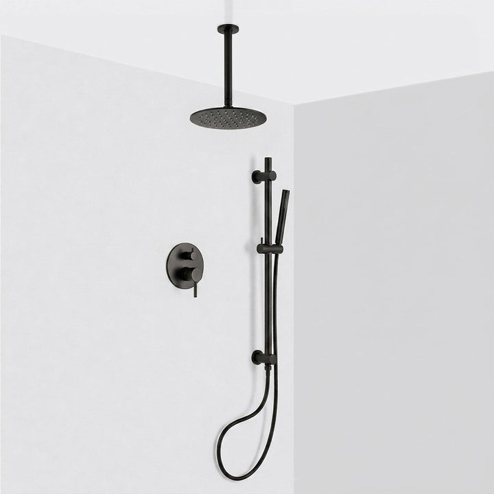 Metro 2 Way Pressure Balance Complete Shower Set - Ceiling Mount - 8" Brass/Matt Black