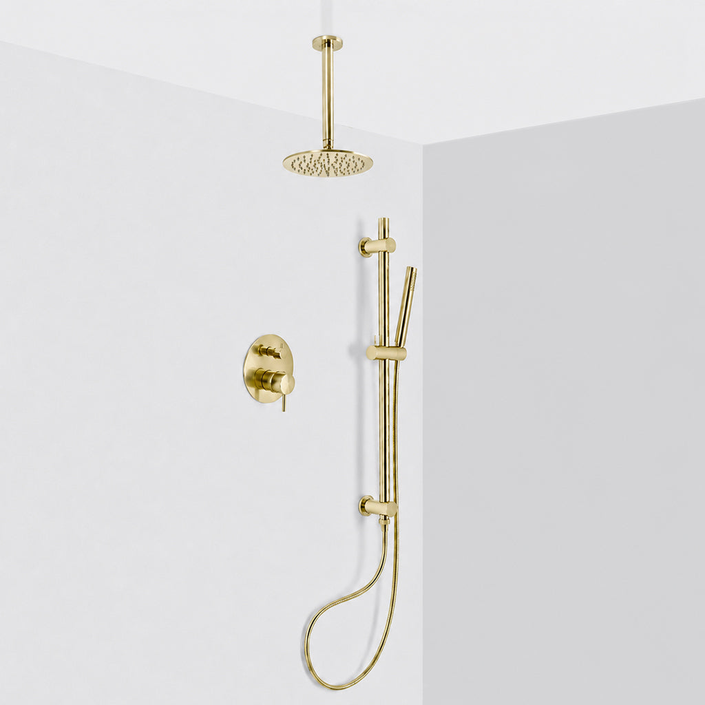 Metro 2 Way Pressure Balance Complete Shower Set - Ceiling Mount - 8" Brass/Satin Brass