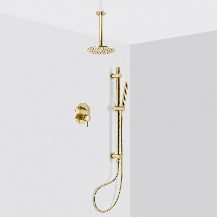 Metro 2 Way Pressure Balance Complete Shower Set - Ceiling Mount - 8" Brass/Satin Brass