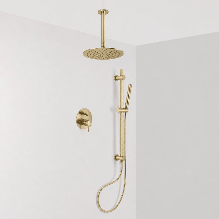 Metro 2 Way Pressure Balance Complete Shower Set - Ceiling Mount - 12" Brass/Satin Brass
