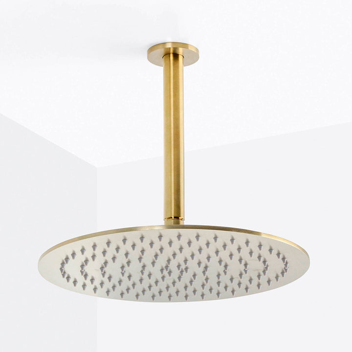 Metro 2 Way Pressure Balance Complete Shower Set - Ceiling Mount - 12" Brass/Satin Brass