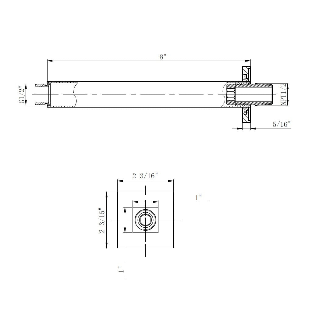 Devon Shower Arm - Ceiling Mount - 8" Brass/Satin Brass
