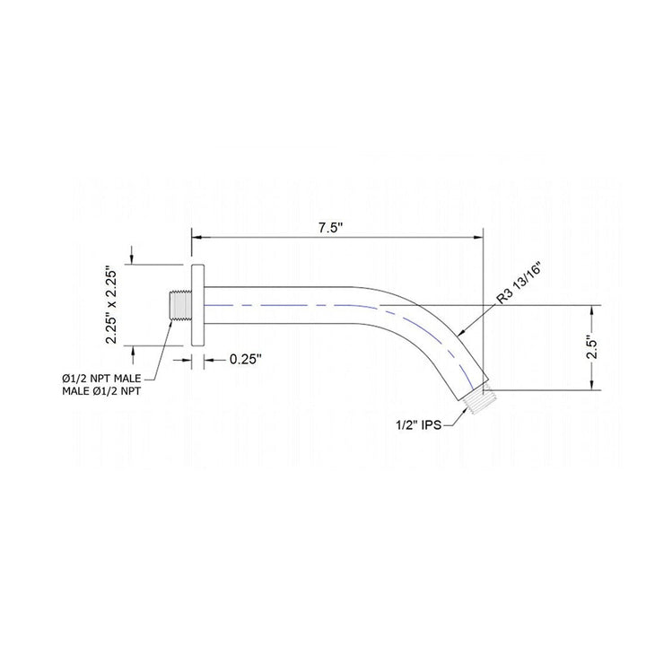 Devon 45 Degrees Shower Arm - Wall Mount - 8" Brass/Brushed Nickel