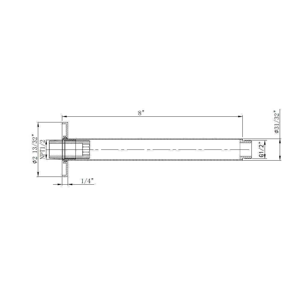 Metro Shower Arm - Ceiling Mount - 8" Brass/Brushed Nickel