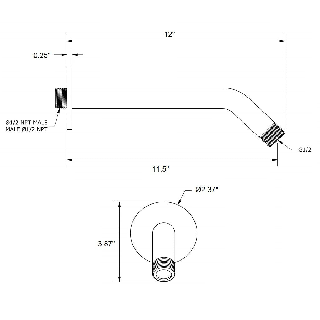 Metro 45 Degrees Shower Arm - Wall Mount - 12" Brass/Polished Chrome