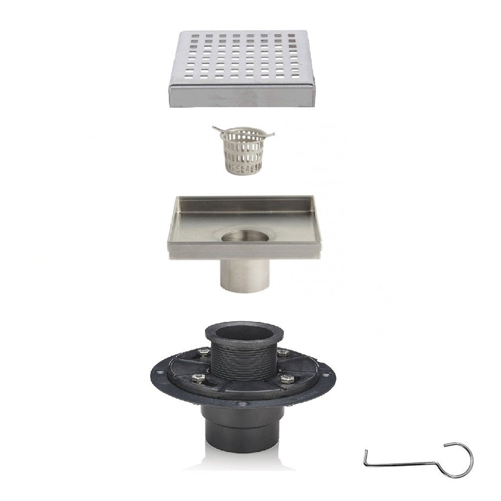 Shower Complements Grid Shower Drain - Floor Mount - 4" Stainless Steel/Brushed Stainless Steel