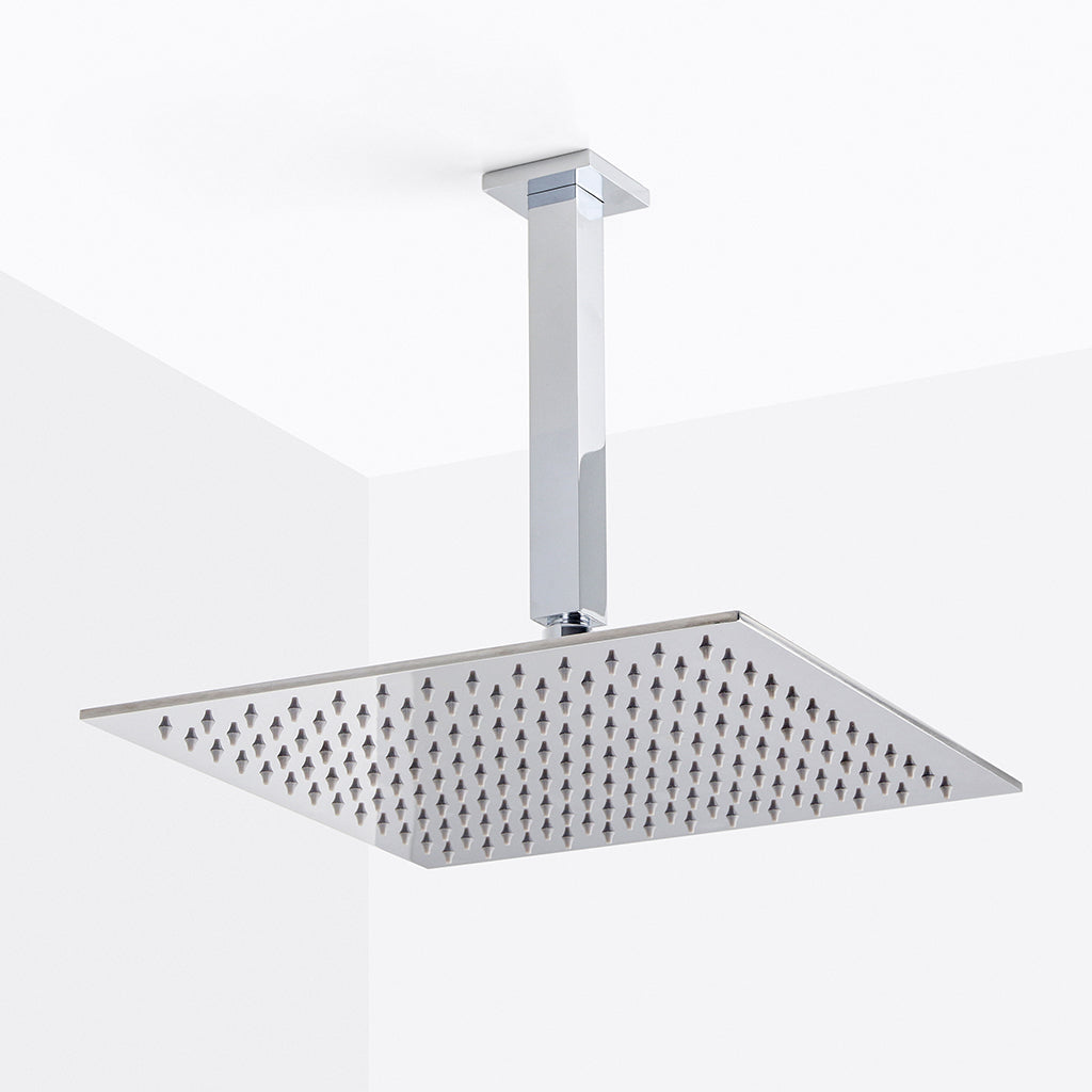 Devon Complete Square Shower Head - Ceiling Mount - 12" Brass/Polished Chrome
