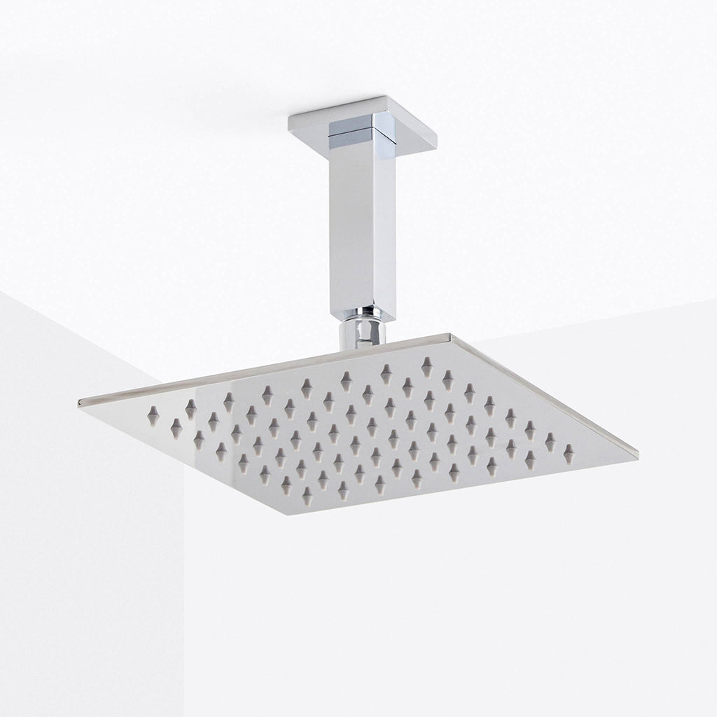 Devon Complete Square Shower Head - Ceiling Mount - 8" Brass/Polished Chrome