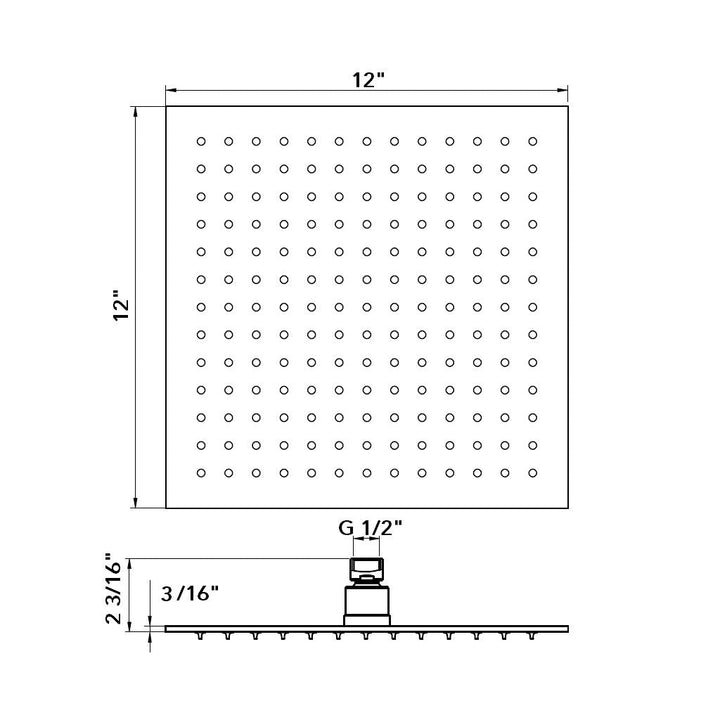 Devon Complete Square Shower Head - Ceiling Mount - 12" Brass/Polished Chrome