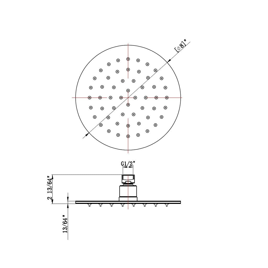 Metro Sharp Nozzles Shower Head - Wall Or Ceiling Mount - 8" Stainless Steel/Satin Brass