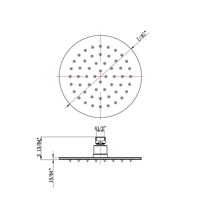 Metro Sharp Nozzles Shower Head - Wall Or Ceiling Mount - 8" Stainless Steel/Satin Brass