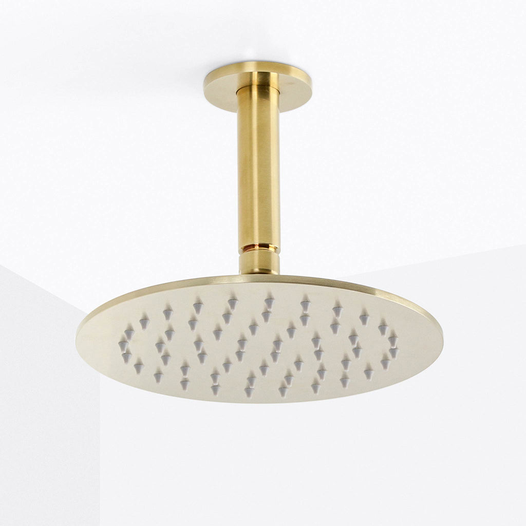 Metro Complete Round Shower Head - Ceiling Mount - 8" Brass/Satin Brass
