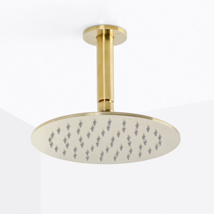 Metro Complete Round Shower Head - Ceiling Mount - 8" Brass/Satin Brass