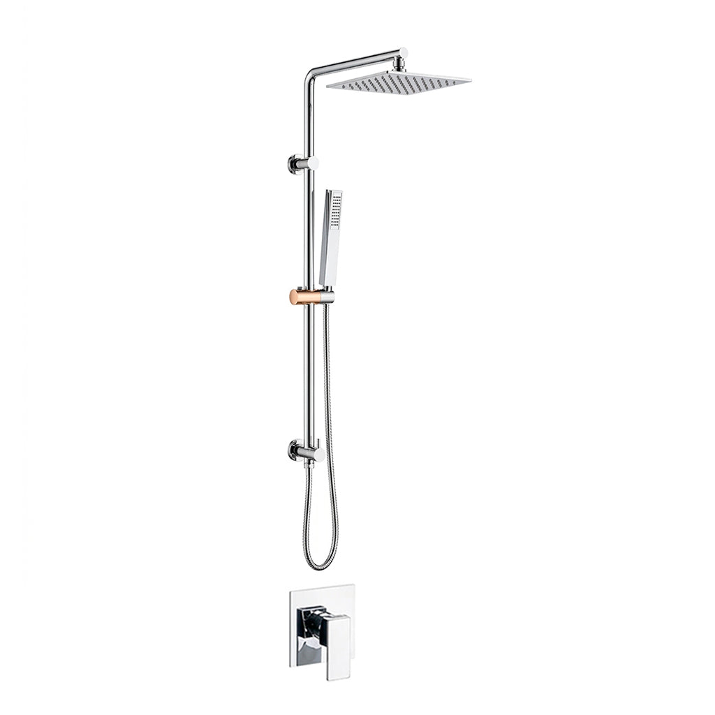 Devon 2 Way Pressure Balance Shower Column Set with Shower Head &amp; Hand Shower - Wall Mount - 8" Brass/Polished Chrome