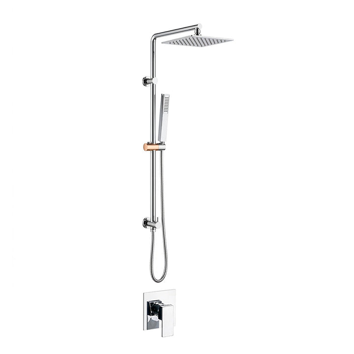 Devon 2 Way Pressure Balance Shower Column Set with Shower Head &amp; Hand Shower - Wall Mount - 8" Brass/Polished Chrome