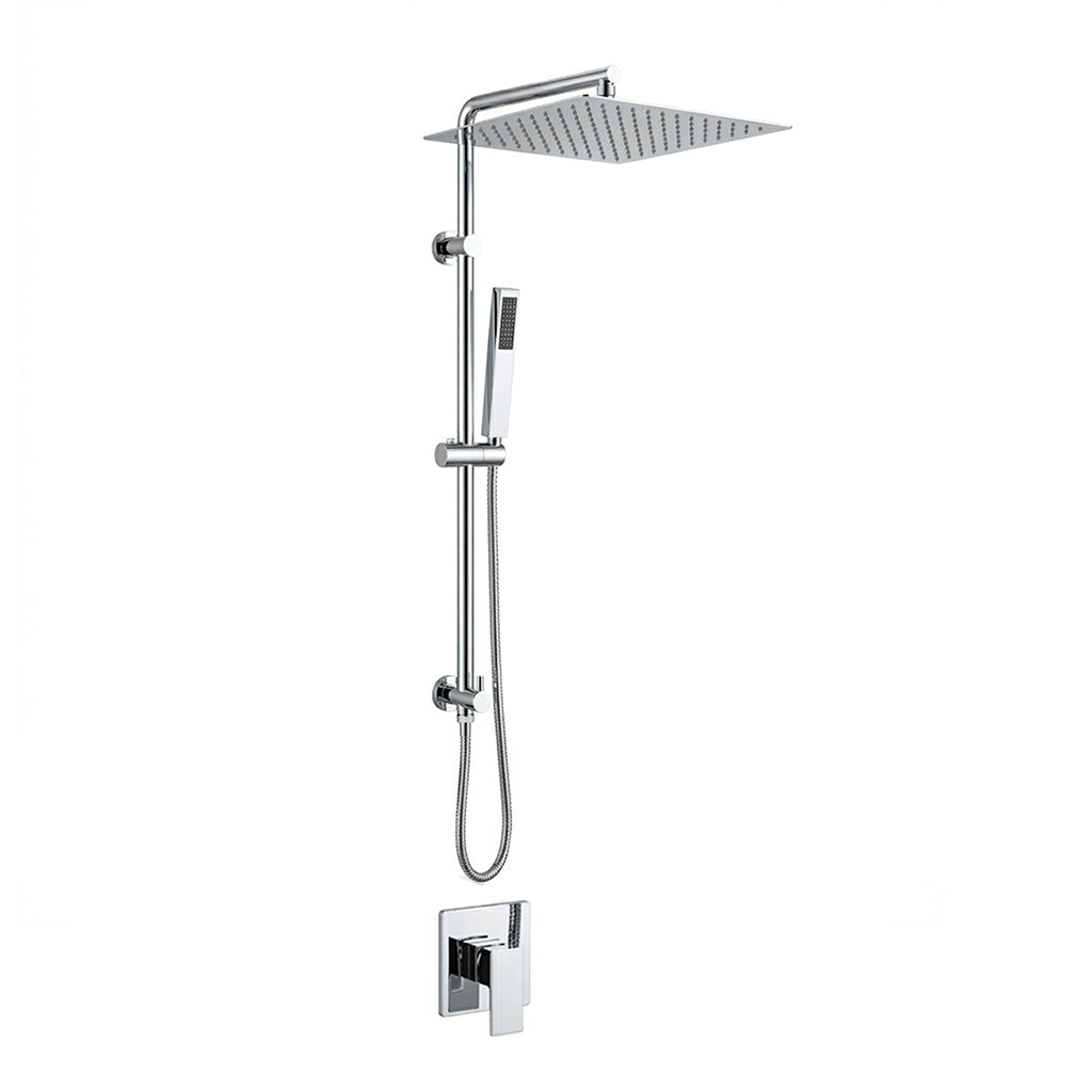 Devon 2 Way Pressure Balance Shower Column Set with Shower Head &amp; Hand Shower - Wall Mount - 12" Brass/Polished Chrome