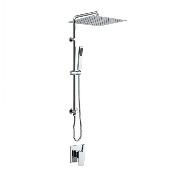 Devon 2 Way Pressure Balance Shower Column Set with Shower Head &amp; Hand Shower - Wall Mount - 12" Brass/Polished Chrome