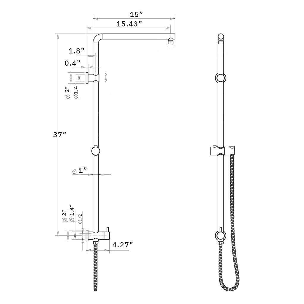 Devon 2 Way Pressure Balance Shower Column Set with Shower Head &amp; Hand Shower - Wall Mount - 12" Brass/Polished Chrome