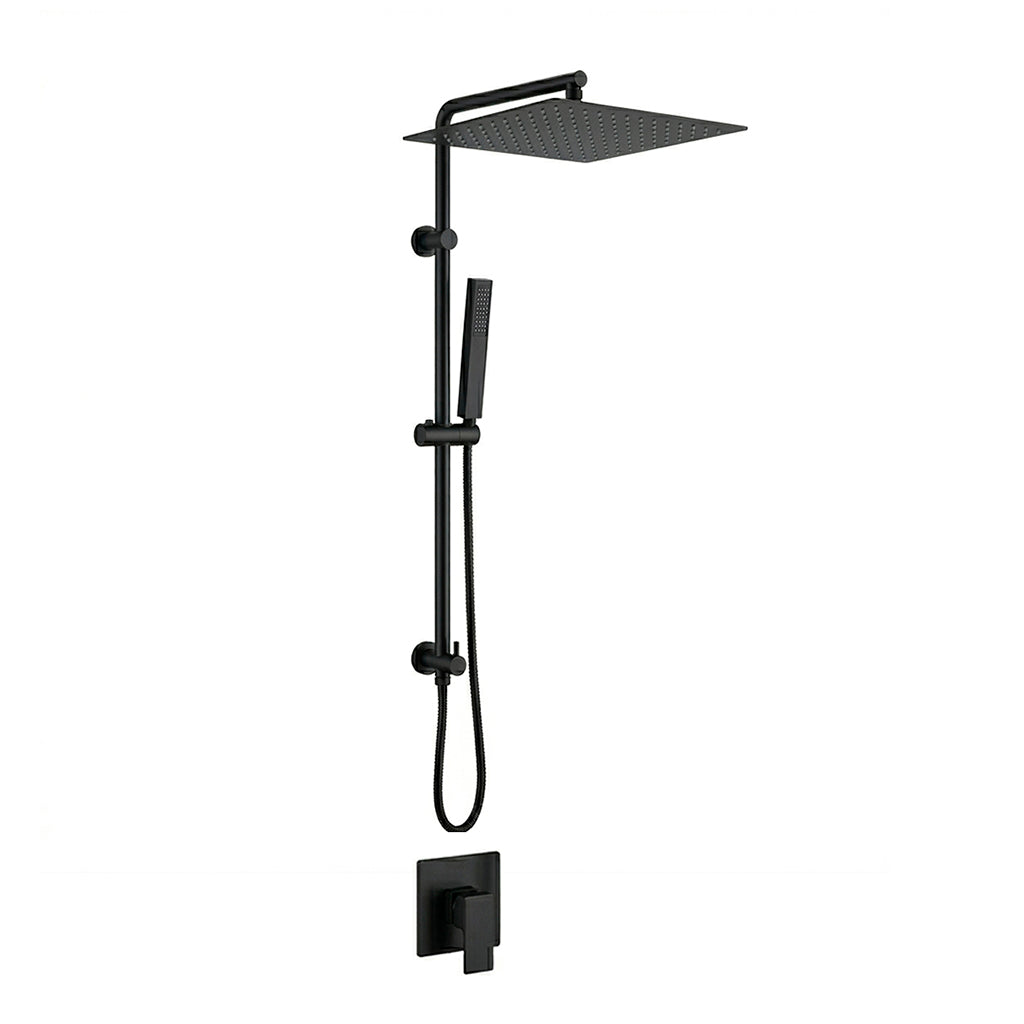Devon 2 Way Pressure Balance Shower Column Set with Shower Head &amp; Hand Shower - Wall Mount - 12" Brass/Matt Black