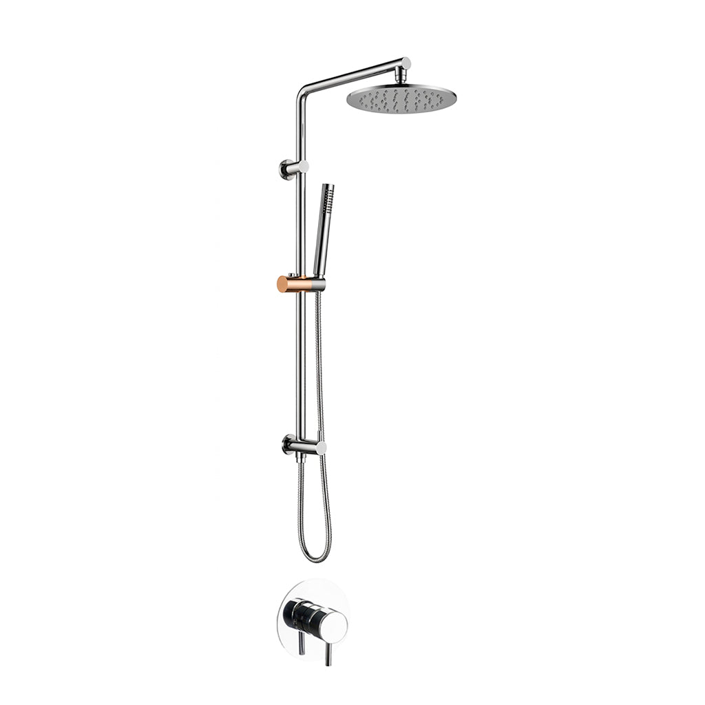 Metro 2 Way Pressure Balance Shower Column Set with Shower Head &amp; Hand Shower - Wall Mount - 8" Brass/Polished Chrome