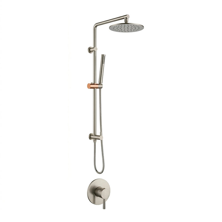 Metro 2 Way Pressure Balance Shower Column Set with Shower Head &amp; Hand Shower - Wall Mount - 8" Brass/Brushed Nickel
